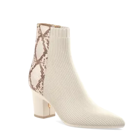 The Bootie - Ivory Snakeskin & Knit 3 Block