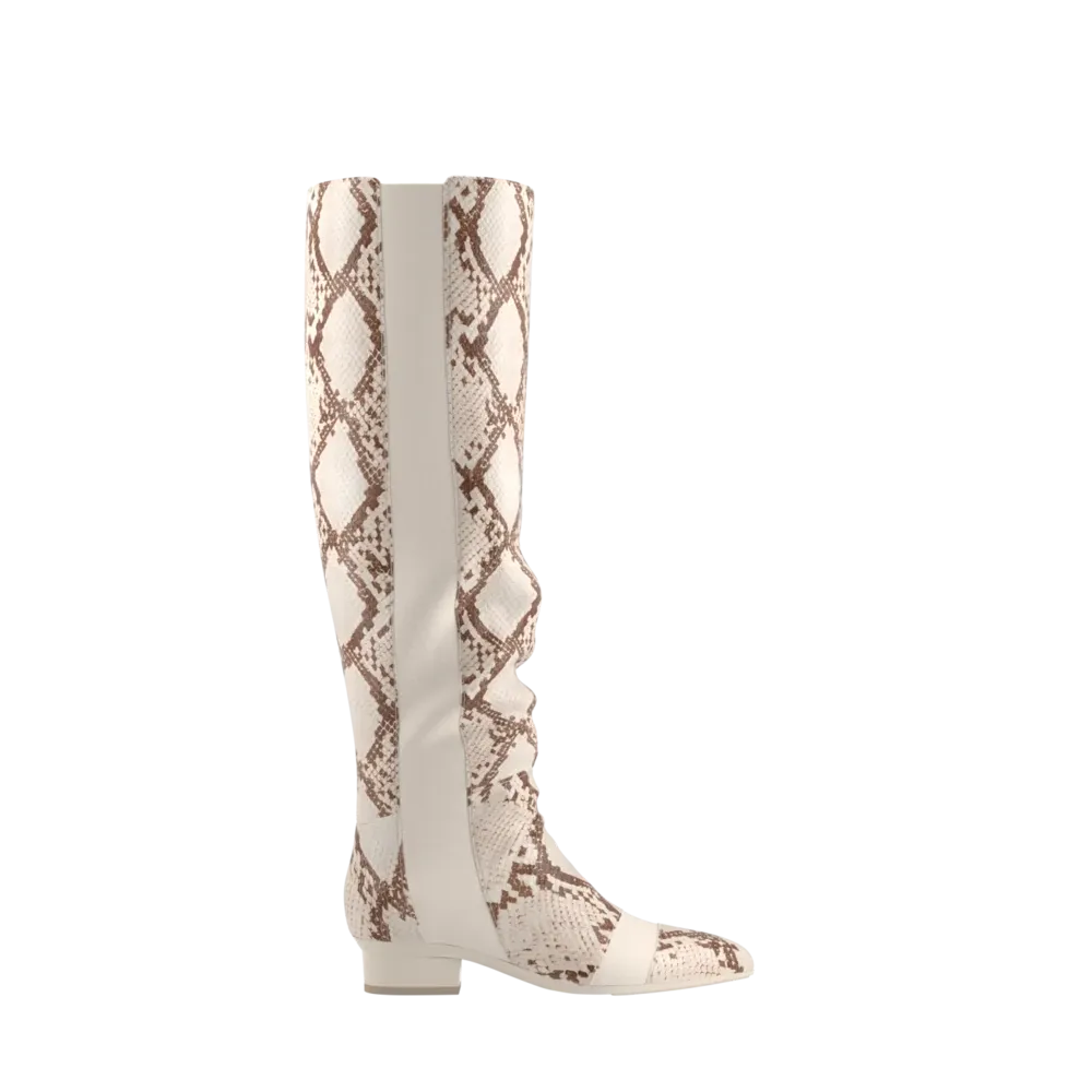 The Knee High Boot - Ivory Snakeskin