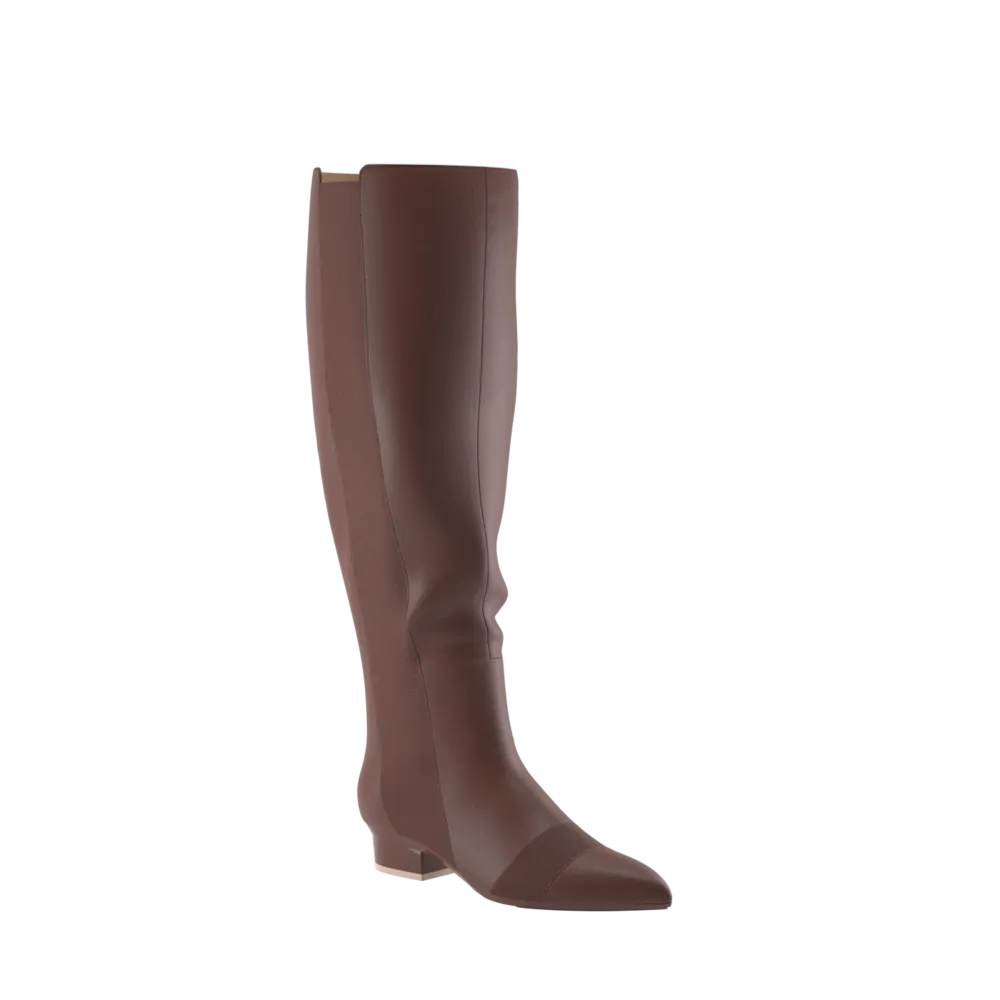 The Knee High Boot Walnut Leather   Block Heel Kit 3 Walnut