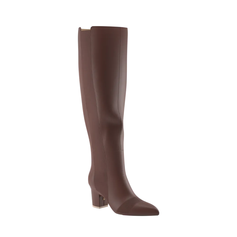 The Knee High Boot Walnut Leather   Block Heel Kit 3 Walnut