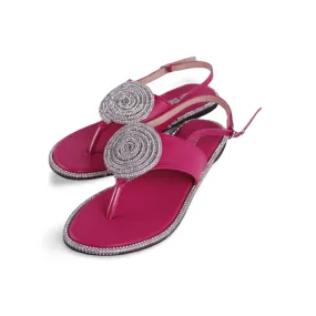 Women's Rhinestone Strap Round Buckle Flip Flops Sandals-1009